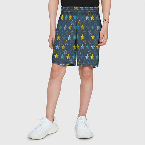 Детские шорты Парад звезд на синем фоне / 3D-принт – фото 3