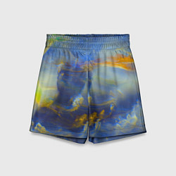 Шорты детские Абстрактные мазки красок и силуэт - Синий, цвет: 3D-принт