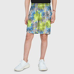 Шорты детские Цветочный узор Голубой и Лайм, цвет: 3D-принт — фото 2