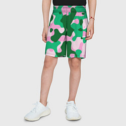 Шорты детские Абстрактные зелёно-розовые пятна, цвет: 3D-принт — фото 2