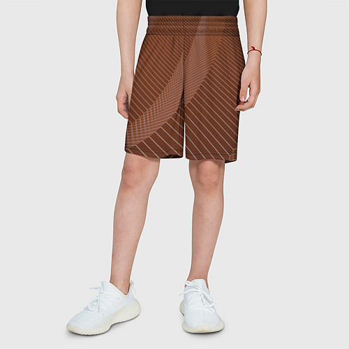 Детские шорты Абстрактные белые линии на коричневом паттерне / 3D-принт – фото 3