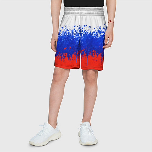 Детские шорты Флаг России с горизонтальными подтёками / 3D-принт – фото 3
