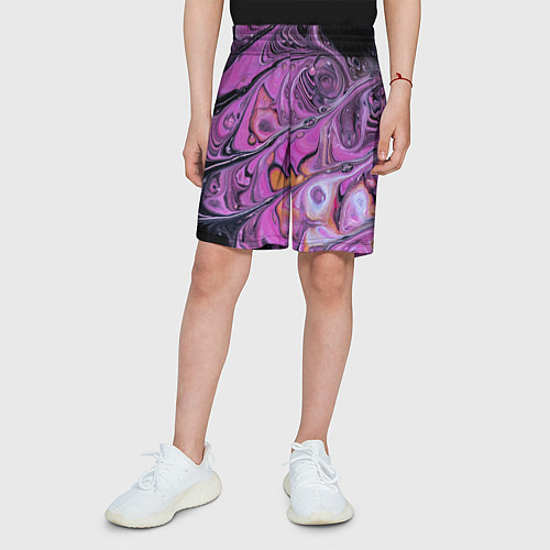 Детские шорты Фиолетовые краски и камни / 3D-принт – фото 3