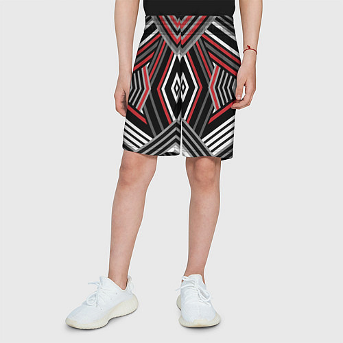 Детские шорты Геометрический узор с серыми черными и красными по / 3D-принт – фото 3