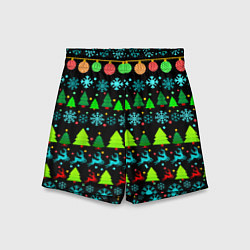 Шорты детские Узор с ёлками и оленями, цвет: 3D-принт