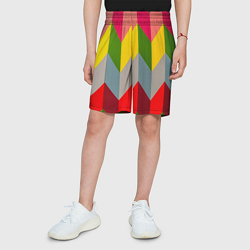Детские шорты Разноцветный ромбический абстрактный паттерн / 3D-принт – фото 3