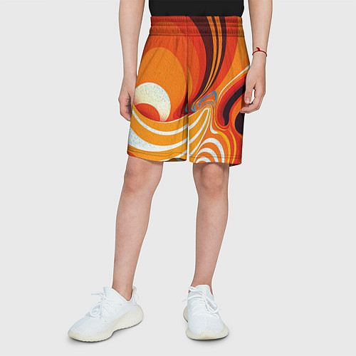 Детские шорты Текучая краская в ярких оранжевых цветах / 3D-принт – фото 3