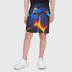 Шорты детские Яркая неоновая лава, разломы, цвет: 3D-принт — фото 2