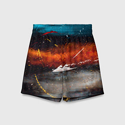 Шорты детские Серый, оранжевый и синий туманы и краски, цвет: 3D-принт