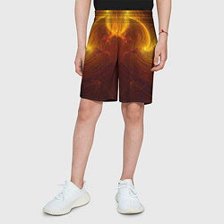 Шорты детские Абстрактное тёмно-жёлтое узорчатое свечение во тьм, цвет: 3D-принт — фото 2