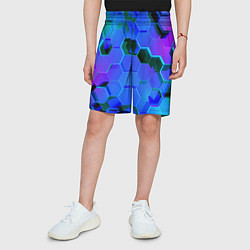 Шорты детские Неоновые соты - модный паттерн, цвет: 3D-принт — фото 2