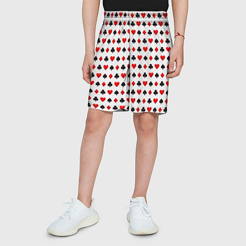 Детские шорты Карточные масти на белом фоне / 3D-принт – фото 3
