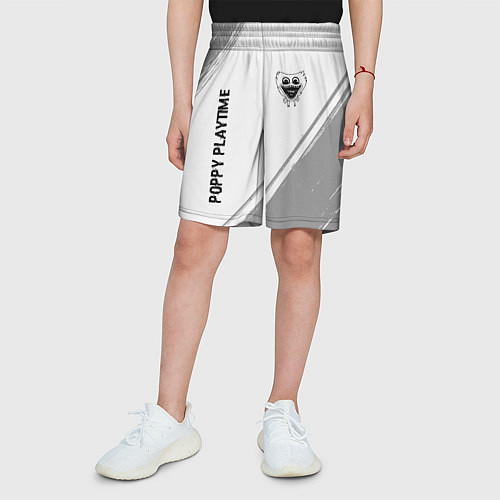Детские шорты Poppy Playtime glitch на светлом фоне: надпись, си / 3D-принт – фото 3