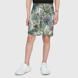 Шорты детские Акварельные суккуленты - паттерн, цвет: 3D-принт — фото 2