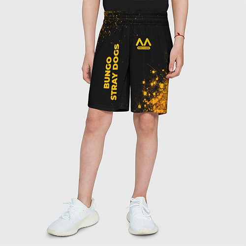 Детские шорты Bungo Stray Dogs - gold gradient: надпись, символ / 3D-принт – фото 3