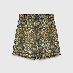 Шорты детские Объемный золотой цветочный узор, цвет: 3D-принт
