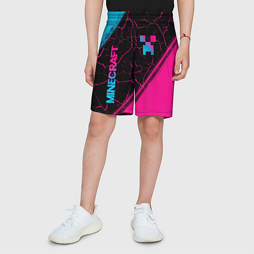 Детские шорты Minecraft - neon gradient: надпись, символ / 3D-принт – фото 3