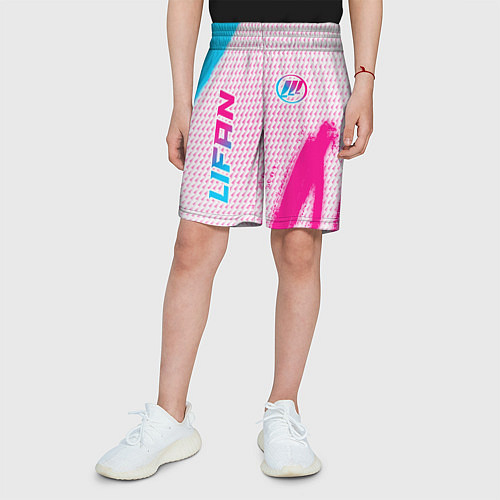 Детские шорты Lifan neon gradient style: надпись, символ / 3D-принт – фото 3