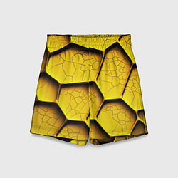 Шорты детские Желтые шестиугольники с трещинами - объемная текст, цвет: 3D-принт