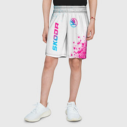 Шорты детские Skoda neon gradient style: надпись, символ, цвет: 3D-принт — фото 2