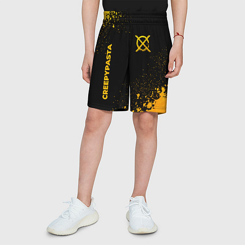 Детские шорты CreepyPasta - gold gradient: надпись, символ / 3D-принт – фото 3