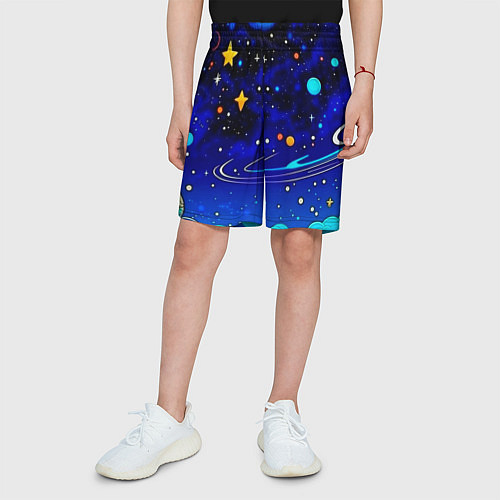 Детские шорты Мультяшный космос темно-синий / 3D-принт – фото 3