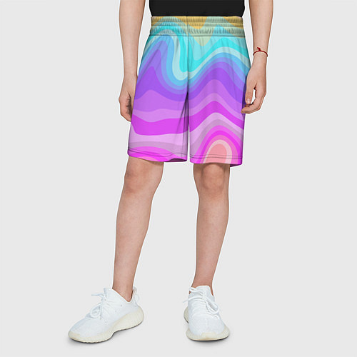 Детские шорты Неоновая разноцветная волна / 3D-принт – фото 3