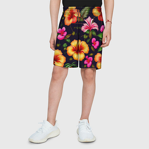 Детские шорты Гавайские цветы узор / 3D-принт – фото 3