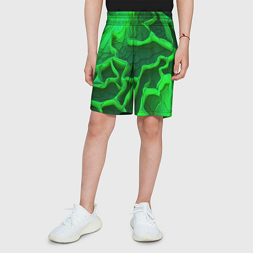 Детские шорты Объемные зеленые линии / 3D-принт – фото 3
