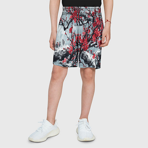 Детские шорты Лепестки цветущей вишни - сакура / 3D-принт – фото 3