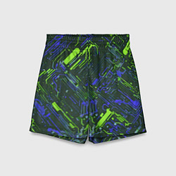 Шорты детские Киберпанк линии зелёные и синие, цвет: 3D-принт