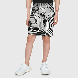 Шорты детские Киберпанк белые полосы на чёрном фоне, цвет: 3D-принт — фото 2