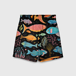 Шорты детские Фолк-арт рыбовы, цвет: 3D-принт