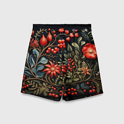 Шорты детские Новогодние ягоды и цветы, цвет: 3D-принт