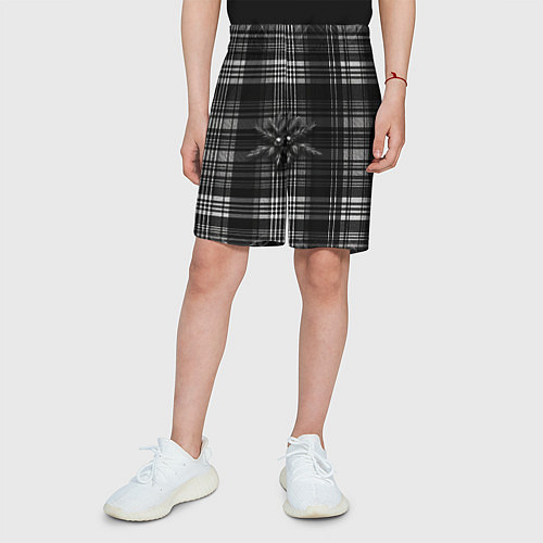 Детские шорты Черно-белая шотландская клетка / 3D-принт – фото 3