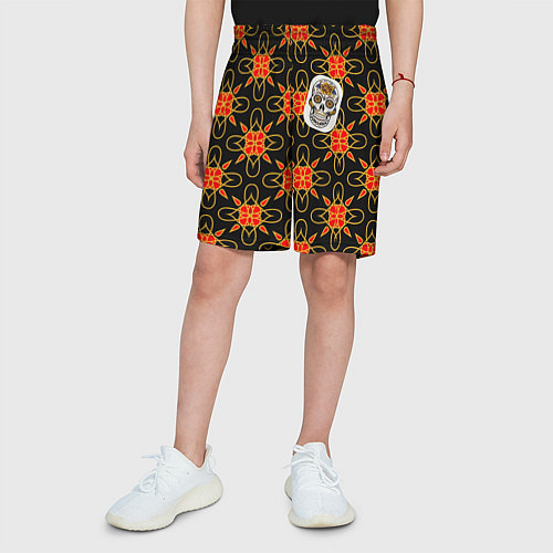 Детские шорты Радужный цветочный череп / 3D-принт – фото 3