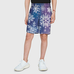 Шорты детские Снежинки на фиолетово-синем фоне, цвет: 3D-принт — фото 2