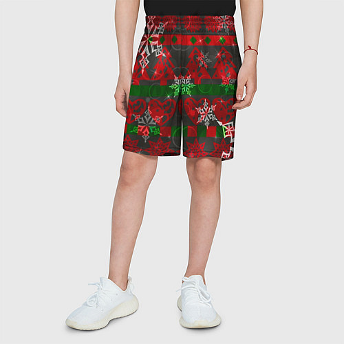 Детские шорты Рождественские узоры ёлки и снежинки / 3D-принт – фото 3