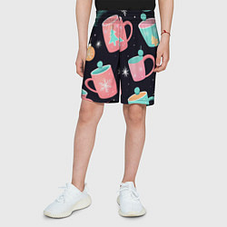 Шорты детские Паттерн новогодние кружки - нейросеть, цвет: 3D-принт — фото 2