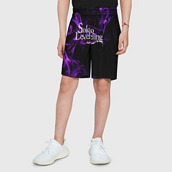 Шорты детские Поднятие уровня в одиночку - фиолетовое пламя, цвет: 3D-принт — фото 2
