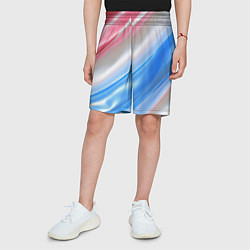 Шорты детские Белые синие красные светлые полосы абстракции, цвет: 3D-принт — фото 2
