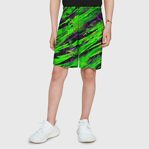 Детские шорты Зеленые узоры паттерны / 3D-принт – фото 3