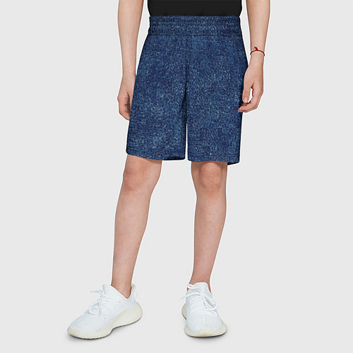 Детские шорты Текстура тёмно-синий мелкие квадраты / 3D-принт – фото 3