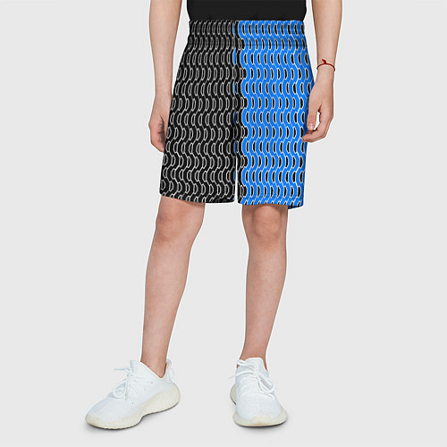 Детские шорты Чёрно-синий паттерн с белой обводкой / 3D-принт – фото 3