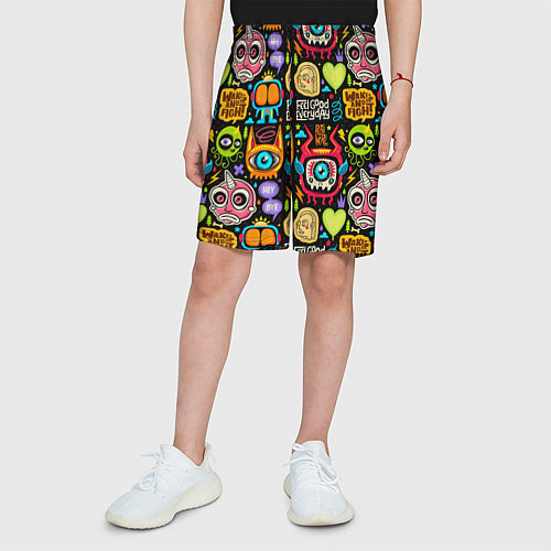 Детские шорты Feel good every day motivation monsters pattern / 3D-принт – фото 3