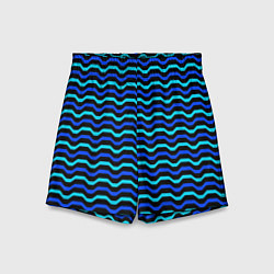 Шорты детские Синие и голубые полосы на чёрном фоне, цвет: 3D-принт