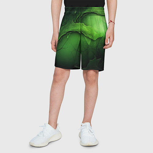 Детские шорты Зеленая яркая абстрактная текстура / 3D-принт – фото 3
