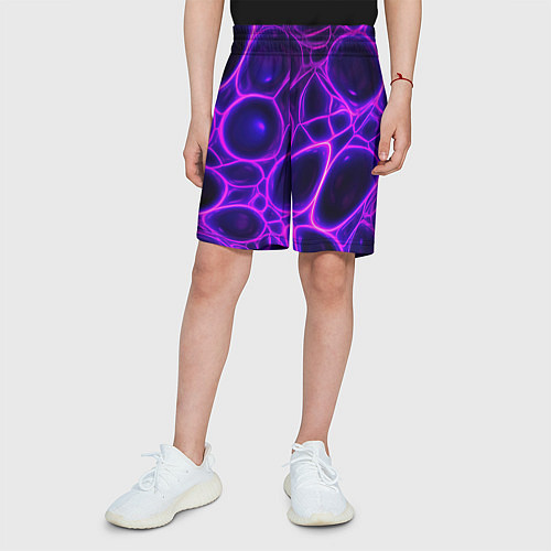 Детские шорты Фиолетовы неоновые соты / 3D-принт – фото 3