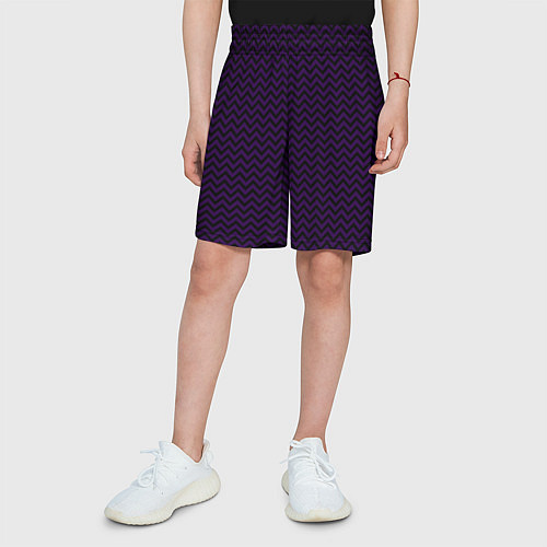 Детские шорты Чёрно-фиолетовый ломаные полосы / 3D-принт – фото 3