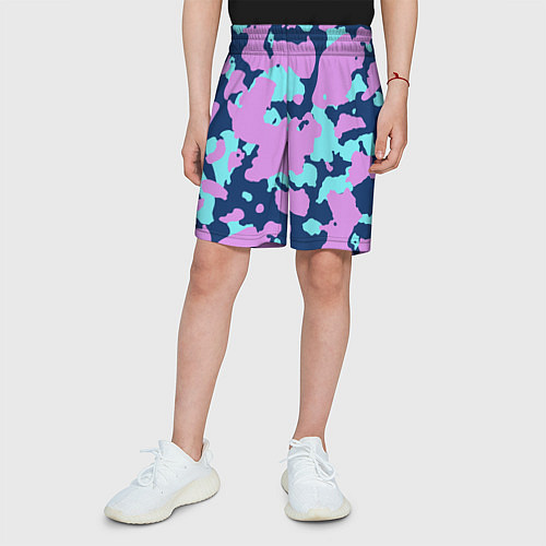 Детские шорты Паттерн с сиреневыми и голубыми пятнами / 3D-принт – фото 3